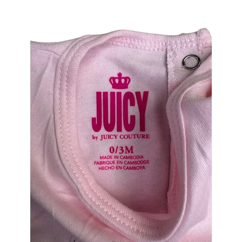 Juicy Couture Baby 2 Pc Outfit Set 0-3 Months Pink Logo Bodysuit Gray Pants NWT